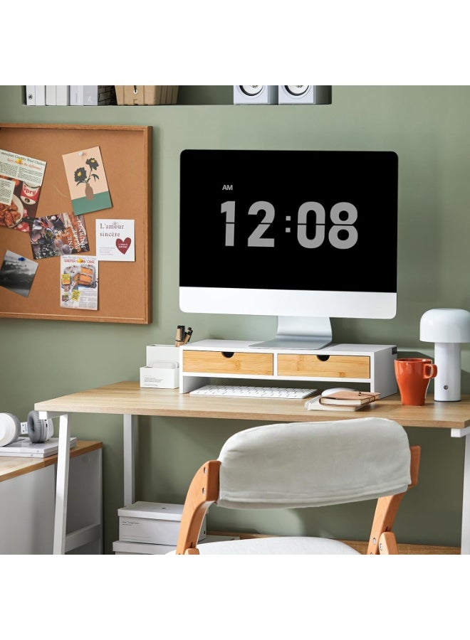 SoBuy BBF02-WN Universal Monitor Stand with 2 Drawers and Storage for Laptop or Screen 47 x 18 x 11 cm Natural White - Image 2